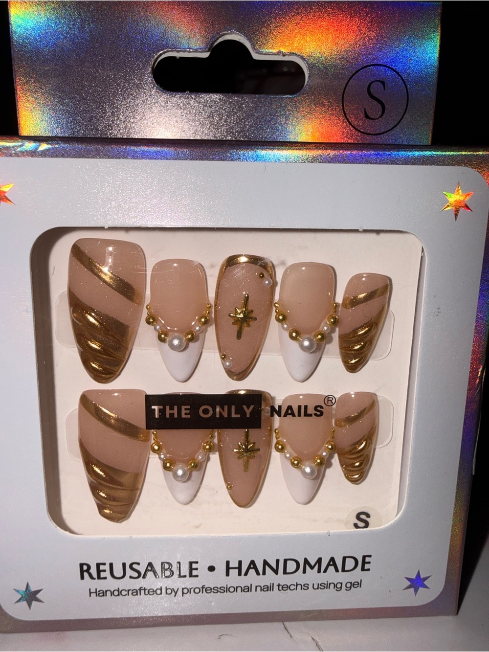 The Only Nails Nude & Gold Accent with Pearls Press-On Nail Set